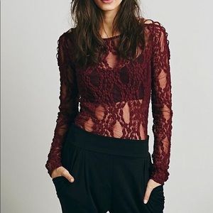 Free People Lace Layer Criss Cross Top (Berry)